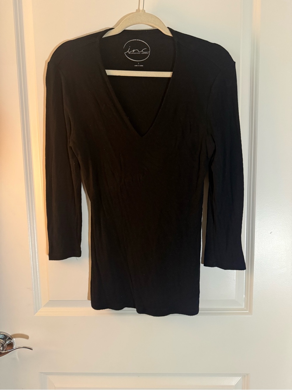 INC International Concepts Black V-Neck Long Sleeve Top